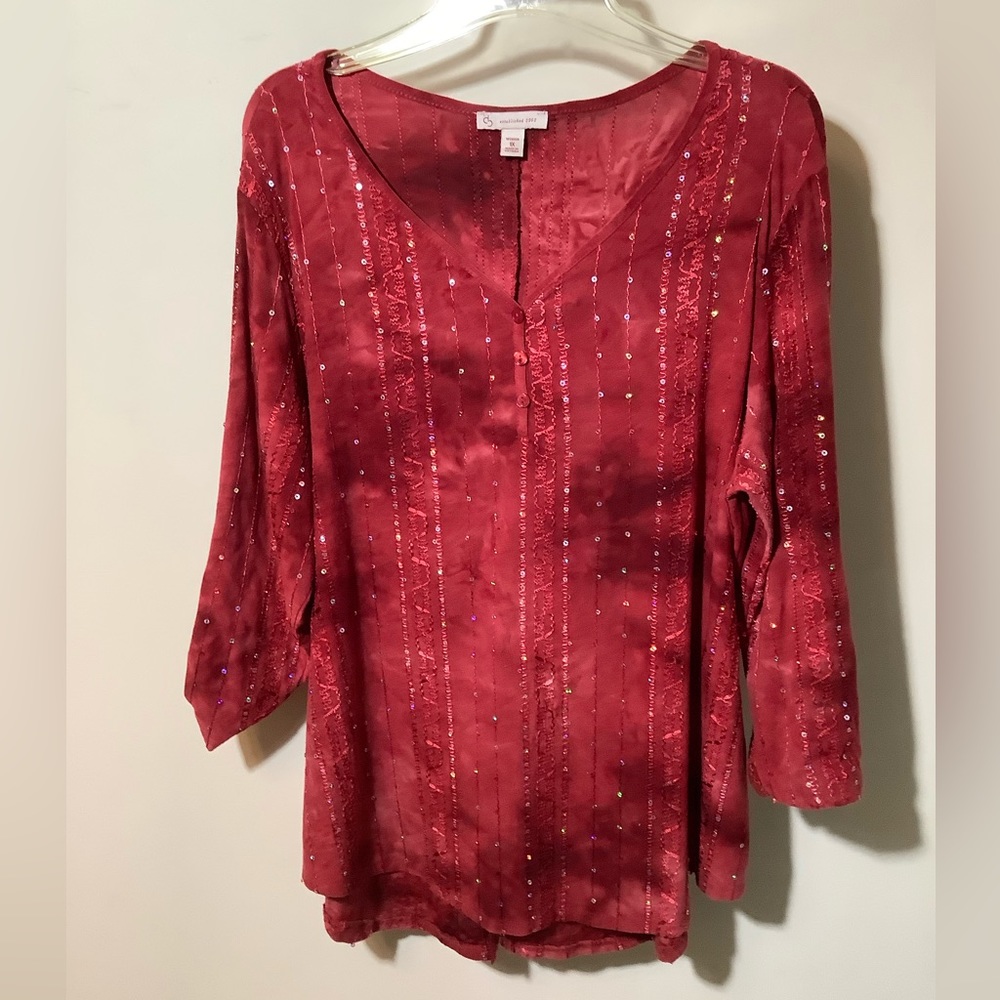 Christopher & Banks tunic with sequins 3/4 sleeves with tabs, 3 button v-neck 1X